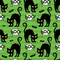 Halloween Black Cats BOO and Bats on Striped Green 100% Cotton Fabric